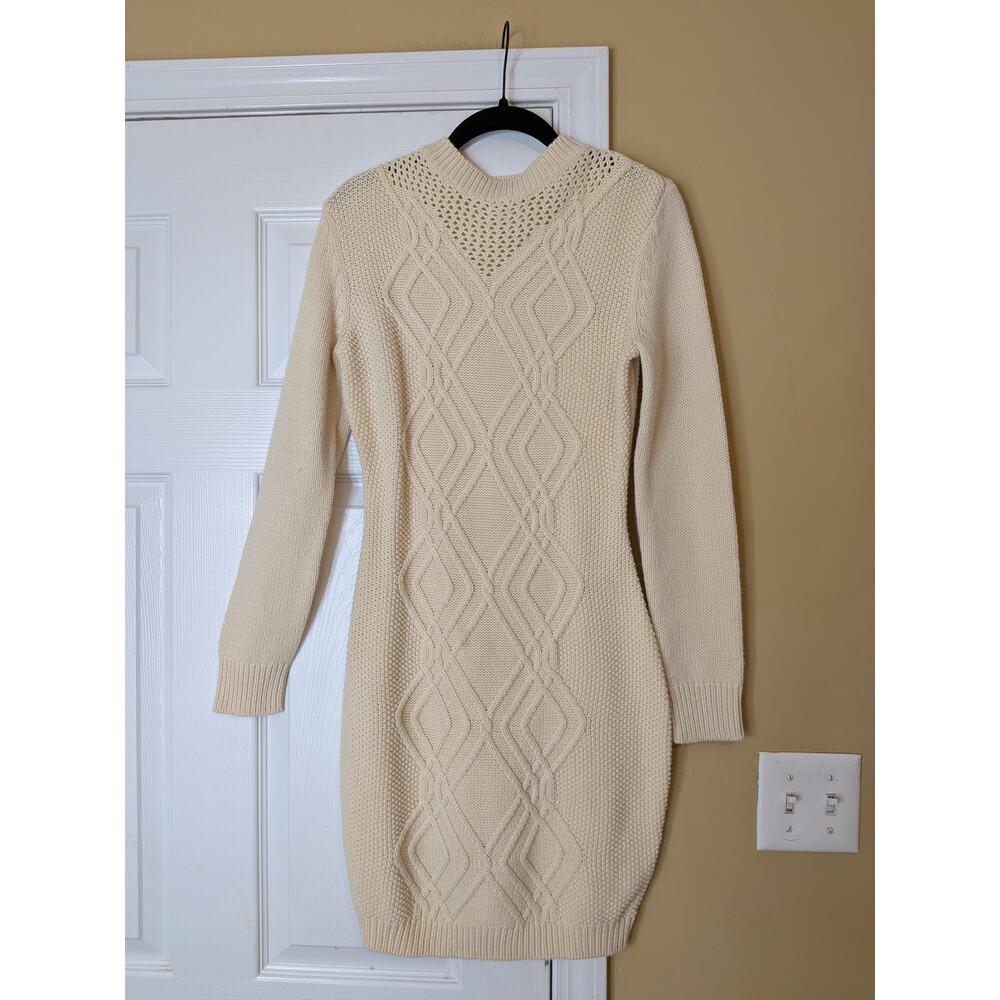 Venus Cable Knit Sweater Dress Size Small Cream Y2K Minimalist Cottagecore Fall